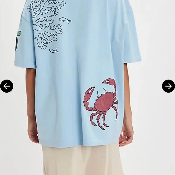 Free People Denim & Bone embroidered oversized tee NWT 🍋 🐟 🦪 - Picture 2 of 4